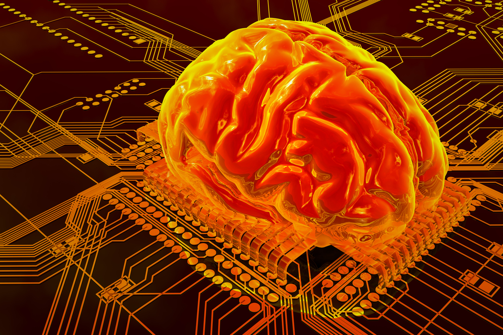 Ilustração de processador de computador em formato de cérebro humano