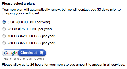 Gmail Storage Purchase