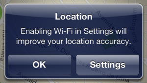 Tela de iPhone pedindo para ligar o Wi-Fi para melhorar a localização