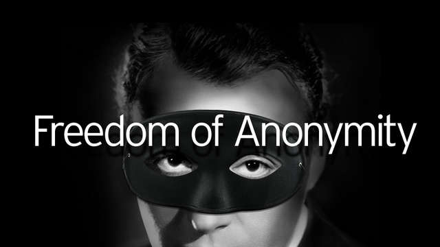 Rosto de homem mascarado e os dizeres: Liberdade de Anonimato