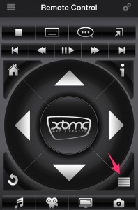 O botão de menu do XBMC Remote