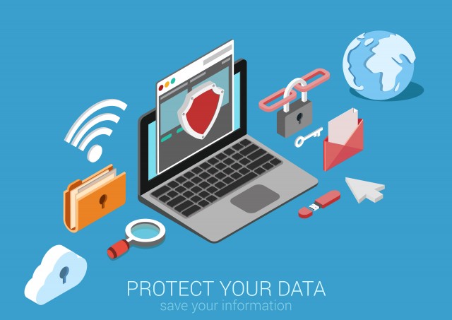 Ilustrações representando segurança da informação e as palavras "Protect Your Data"