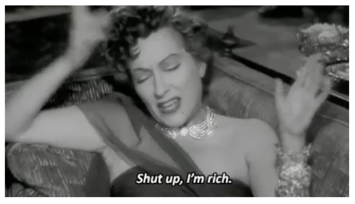 Cena de filme com atriz falando "Cale a boca, eu sou rica."